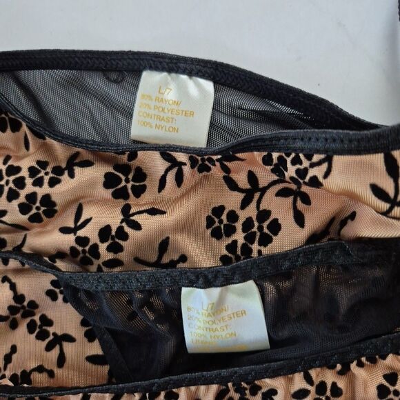 Biatta Intimates Black Brown Floral Vintage Mesh Camisole Set Womens Large/7 - Picture 9 of 10